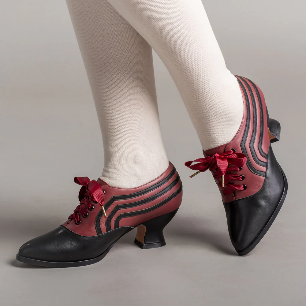 Bernadette Edwardian Oxfords (Burgundy/Black) - Image 2