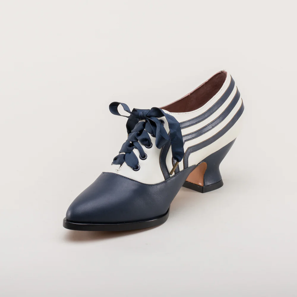 Bernadette Edwardian Oxfords Wide (Navy/Ivory) - Image 11