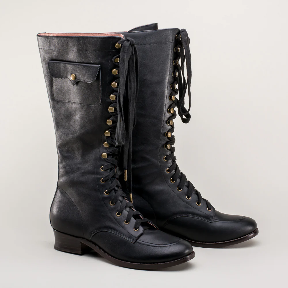 Bessie Vintage Aviator Boots (Black) - Image 4