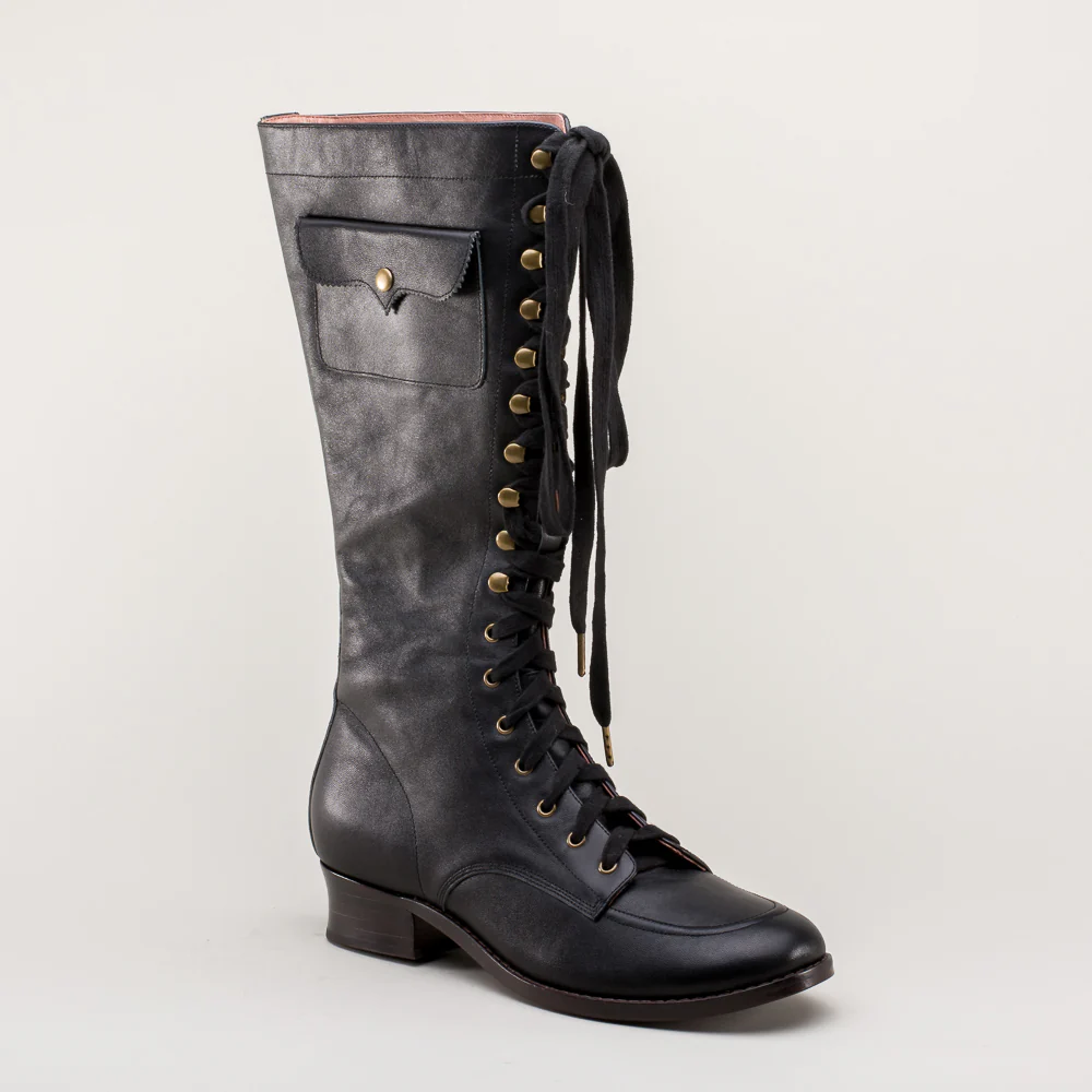 Bessie Vintage Aviator Boots (Black) - Image 5