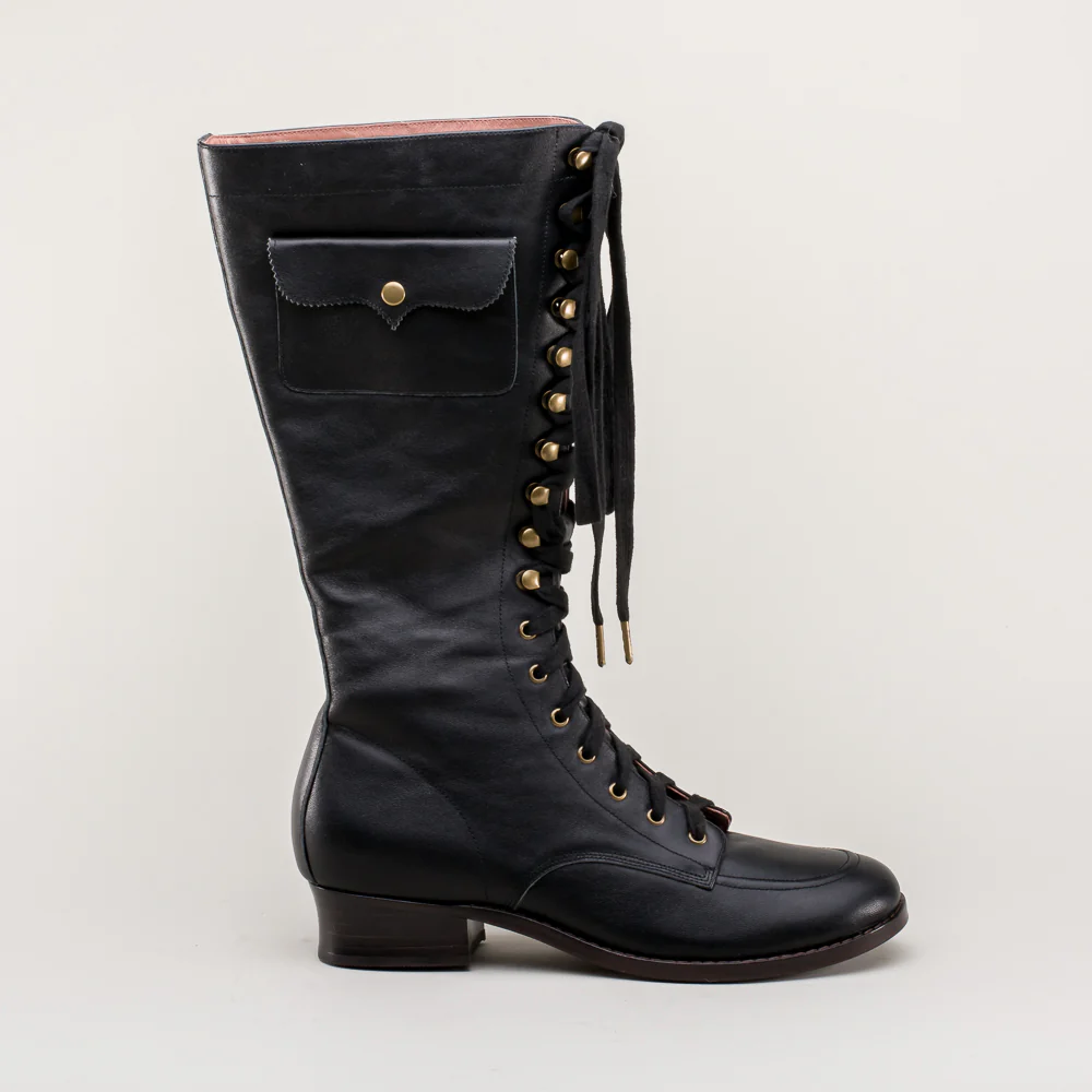 Bessie Vintage Aviator Boots (Black) - Image 6