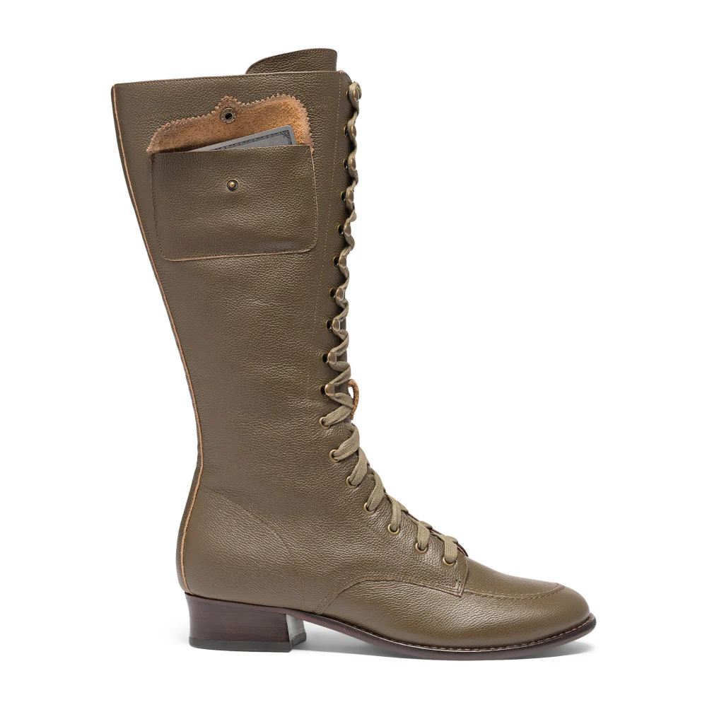 Bessie Vintage Aviator Boots (Olive Green) - Image 4