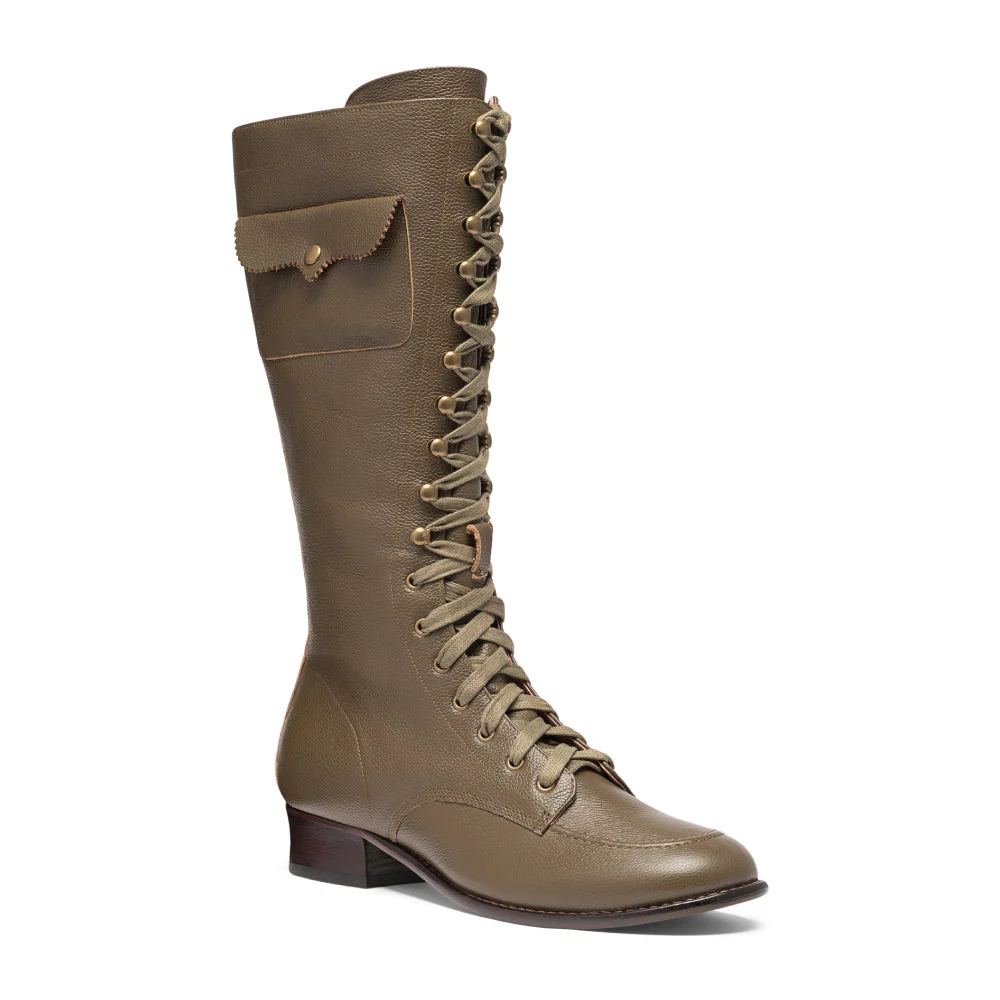 Bessie Vintage Aviator Boots Wide (Olive Green) - Image 2