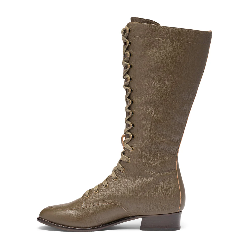 Bessie Vintage Aviator Boots Wide (Olive Green) - Image 5