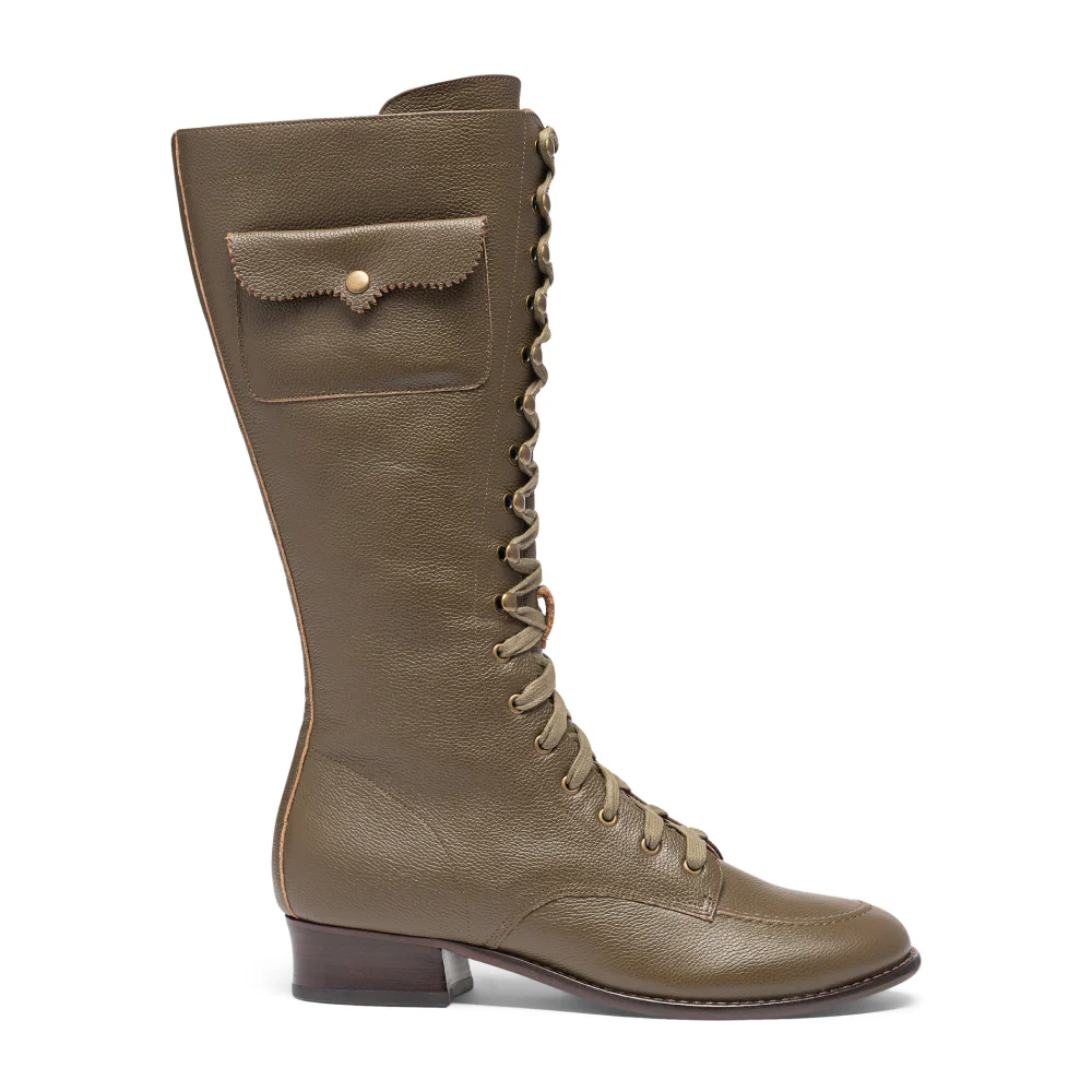 Bessie Vintage Aviator Boots (Olive Green) - Image 3