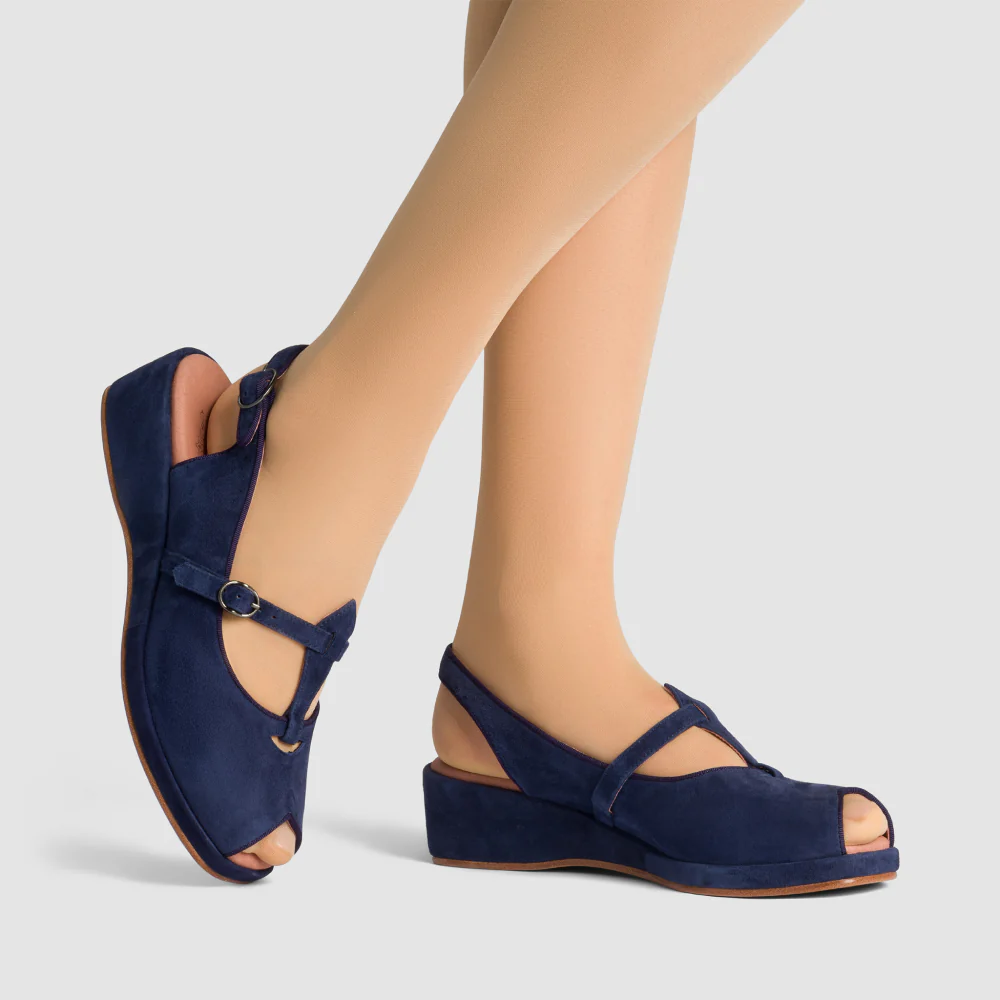 Betty Vintage Sandals (Navy Blue Suede)