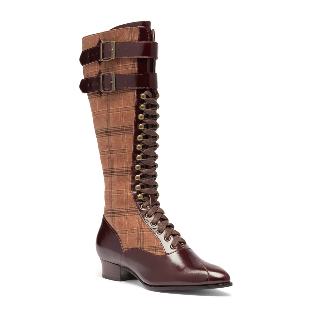 Cambridge Edwardian Bicycle Boots (Brown/Plaid) - Image 2