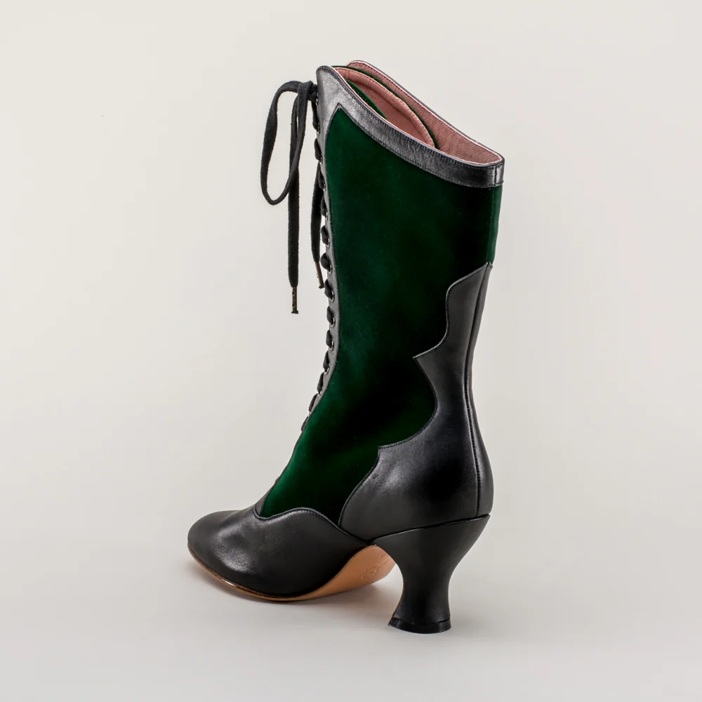Camille Edwardian Boots (Black/Green) - Image 10