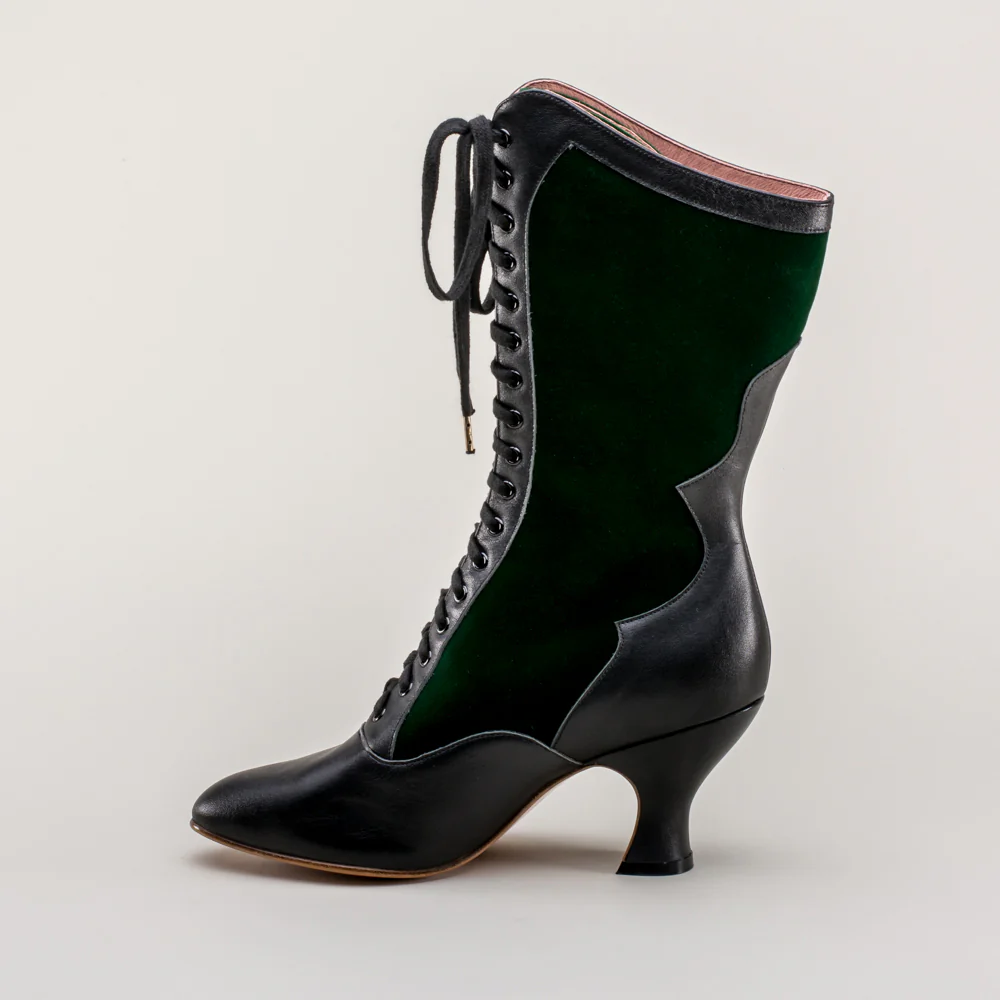Camille Edwardian Boots (Black/Green) - Image 11
