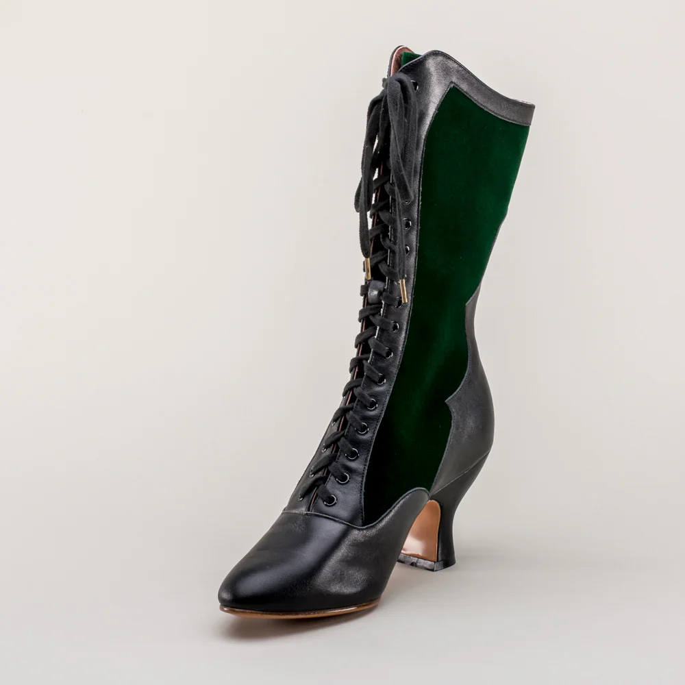 Camille Edwardian Boots (Black/Green) - Image 12