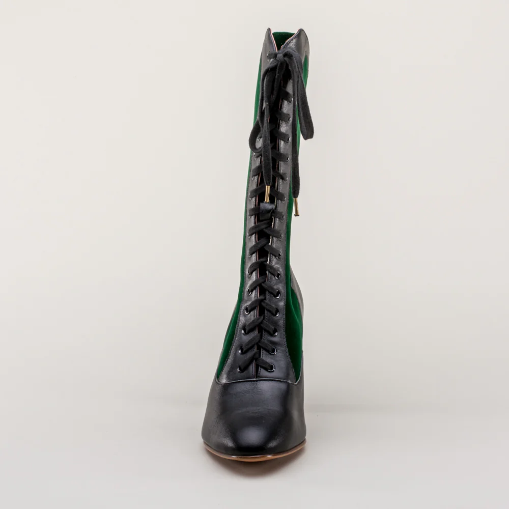 Camille Edwardian Boots (Black/Green) - Image 13