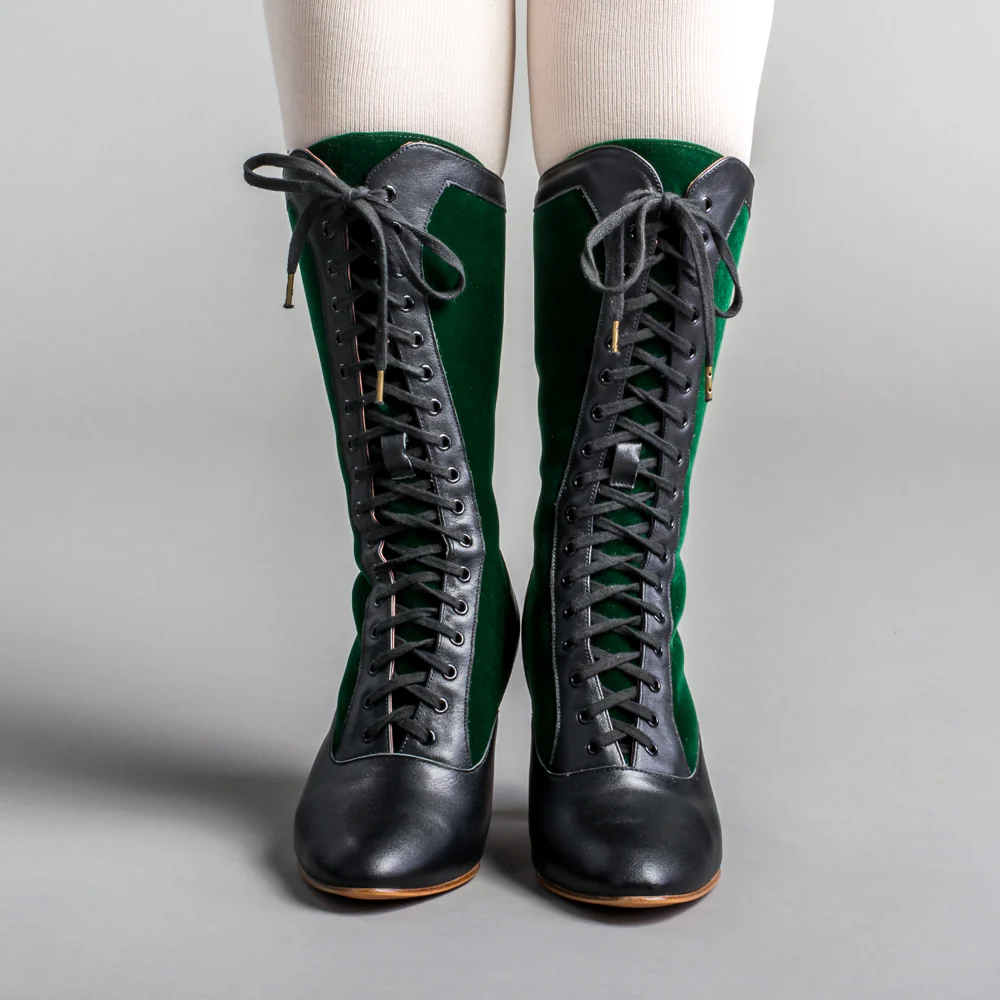 Camille Edwardian Boots (Black/Green) - Image 3
