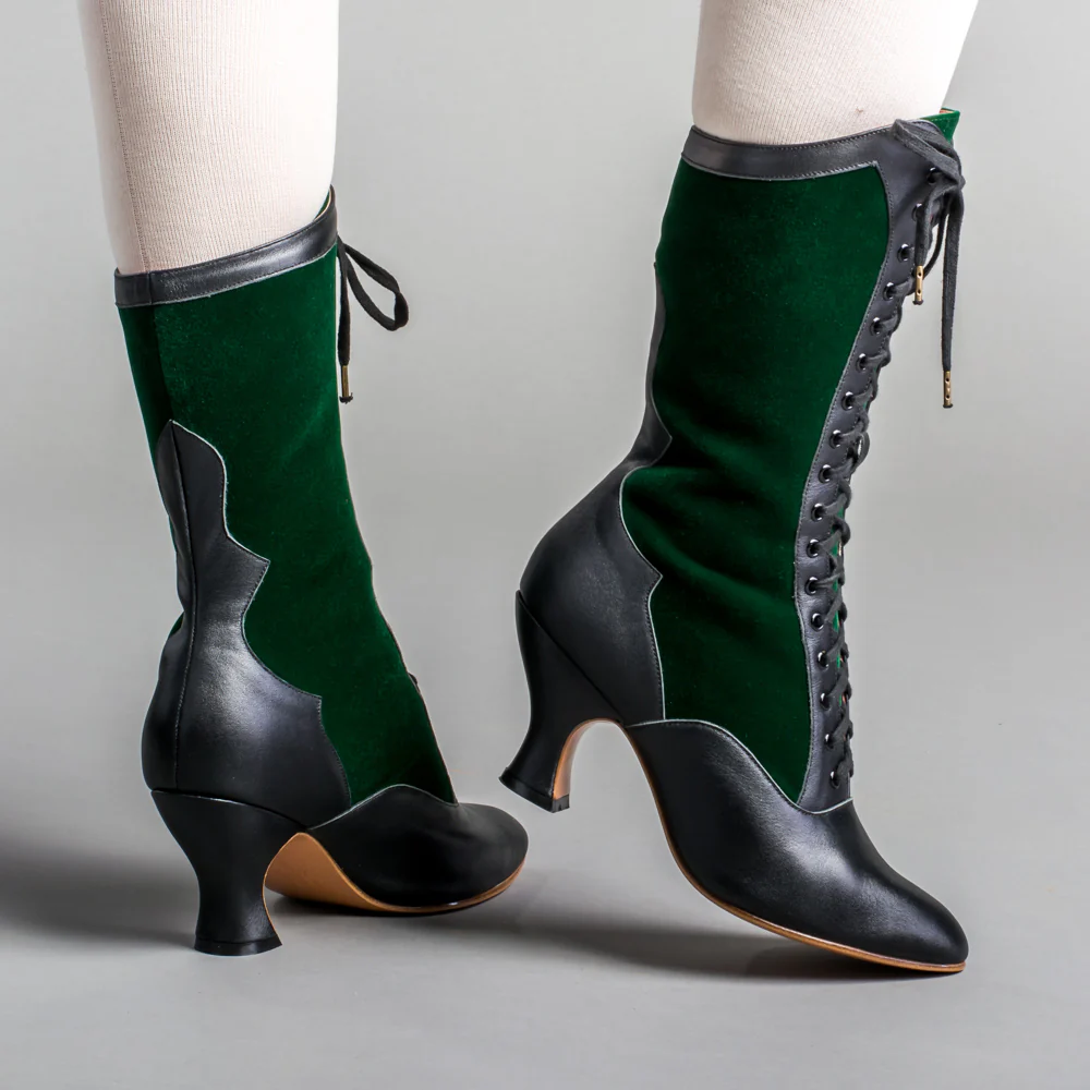 Camille Edwardian Boots (Black/Green) - Image 4