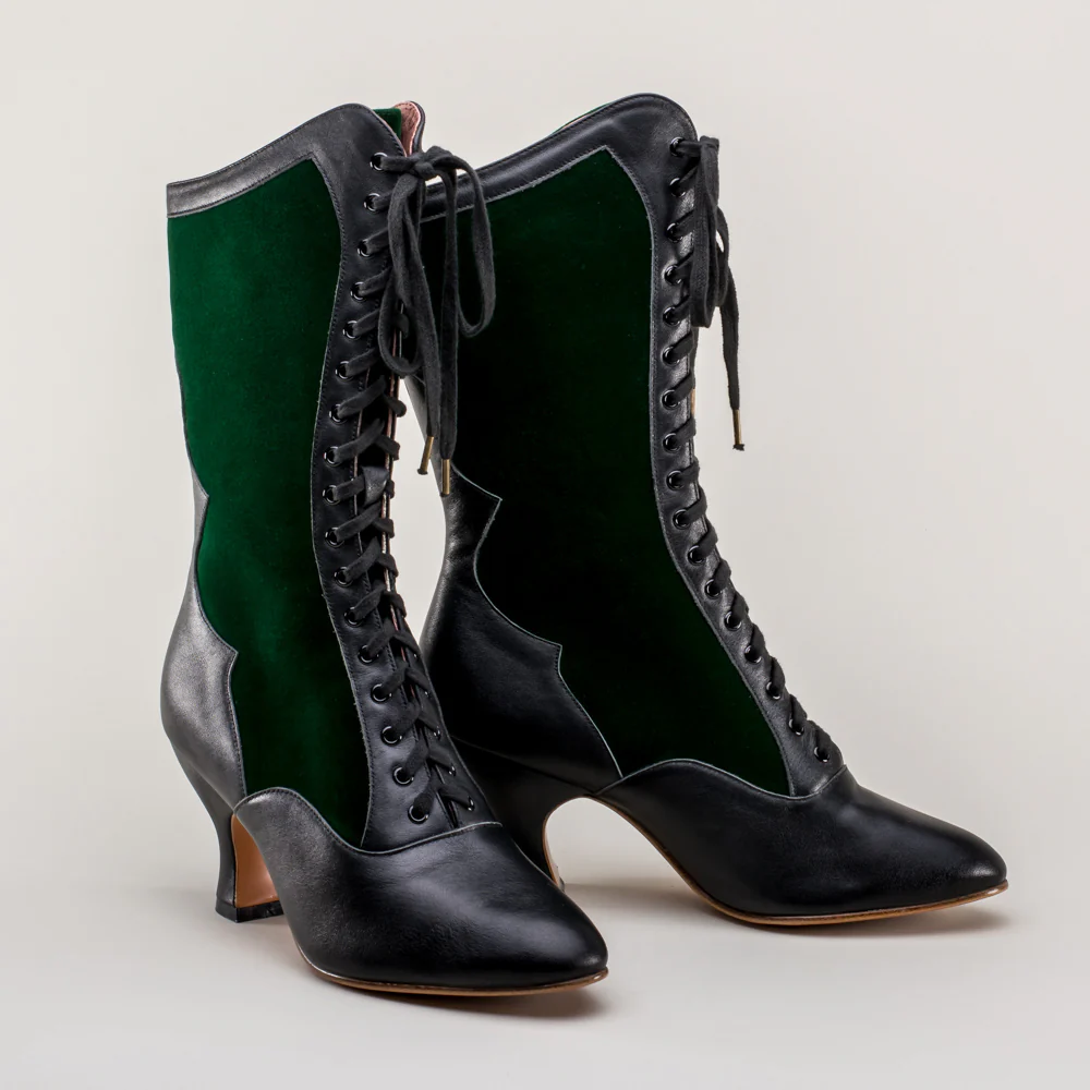 Camille Edwardian Boots (Black/Green) - Image 5