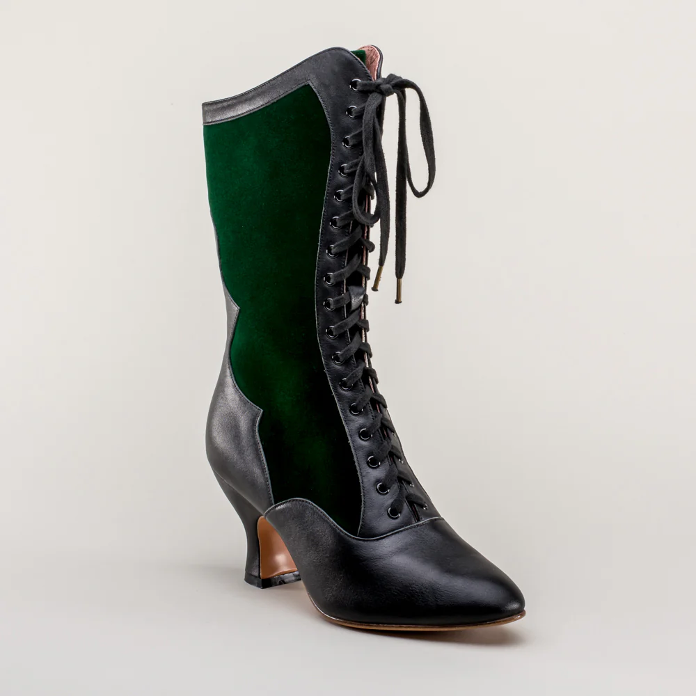 Camille Edwardian Boots (Black/Green) - Image 6