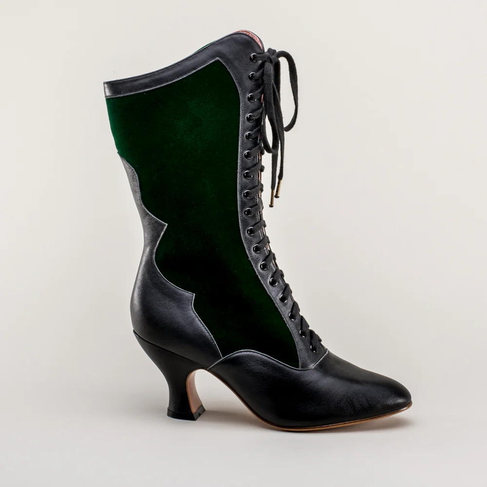Camille Edwardian Boots (Black/Green) - Image 7