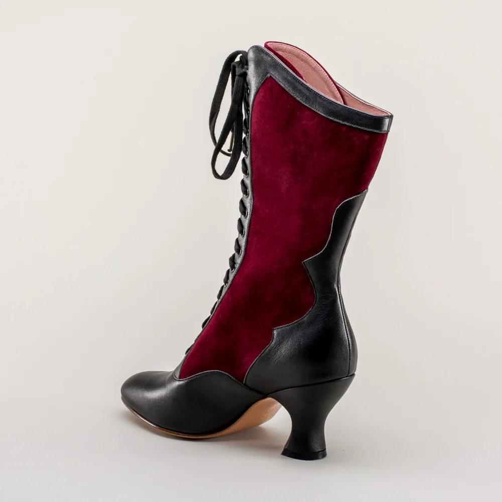Camille Edwardian Boots (Burgundy/Black) - Image 10