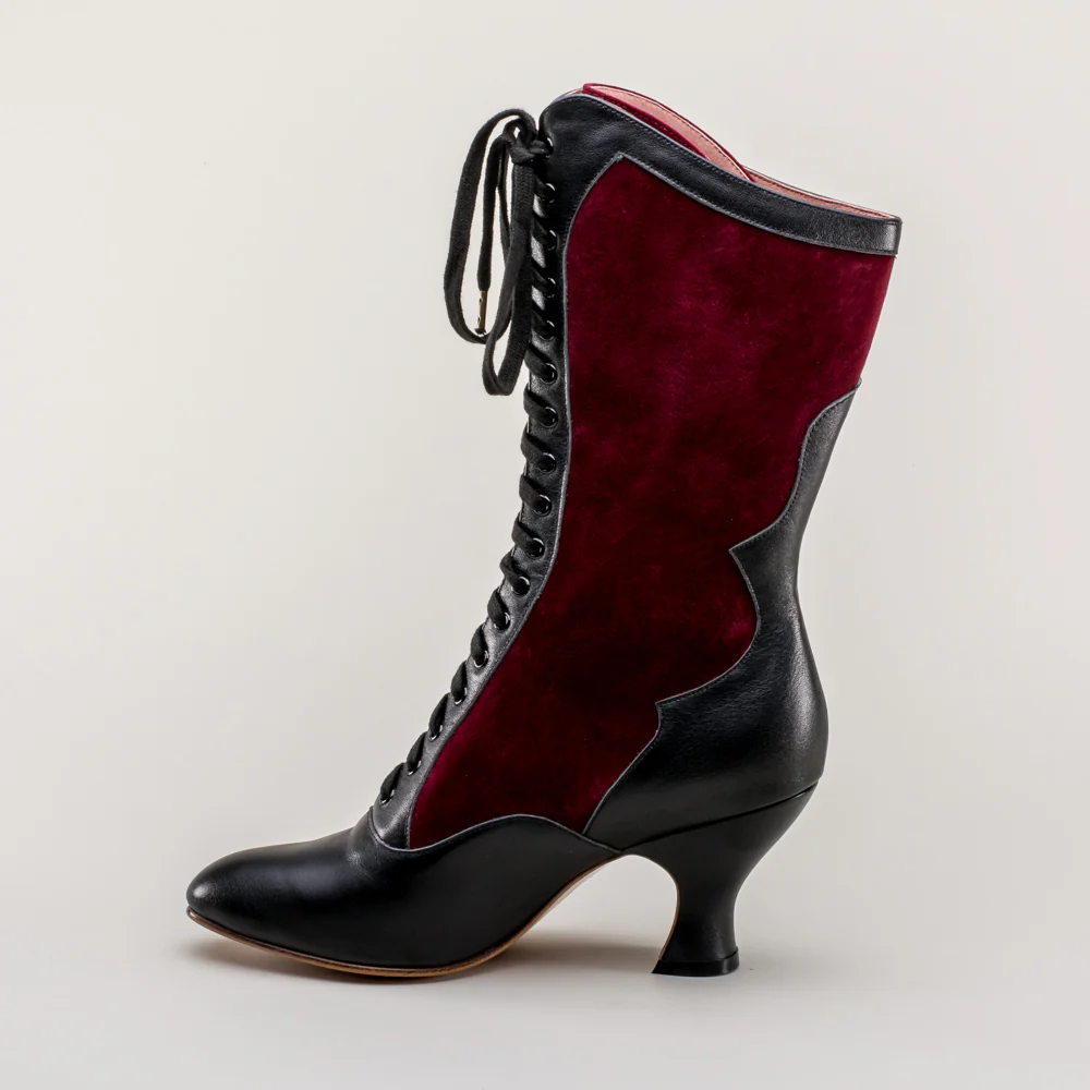 Camille Edwardian Boots (Burgundy/Black) - Image 11