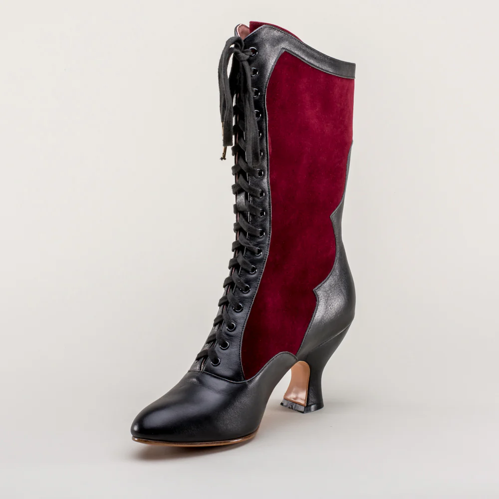 Camille Edwardian Boots (Burgundy/Black) - Image 12