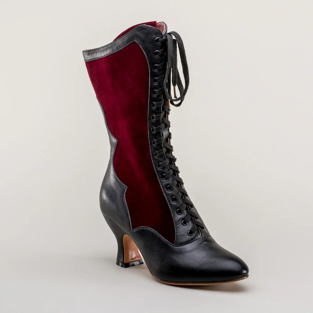 Camille Edwardian Boots (Burgundy/Black) - Image 15