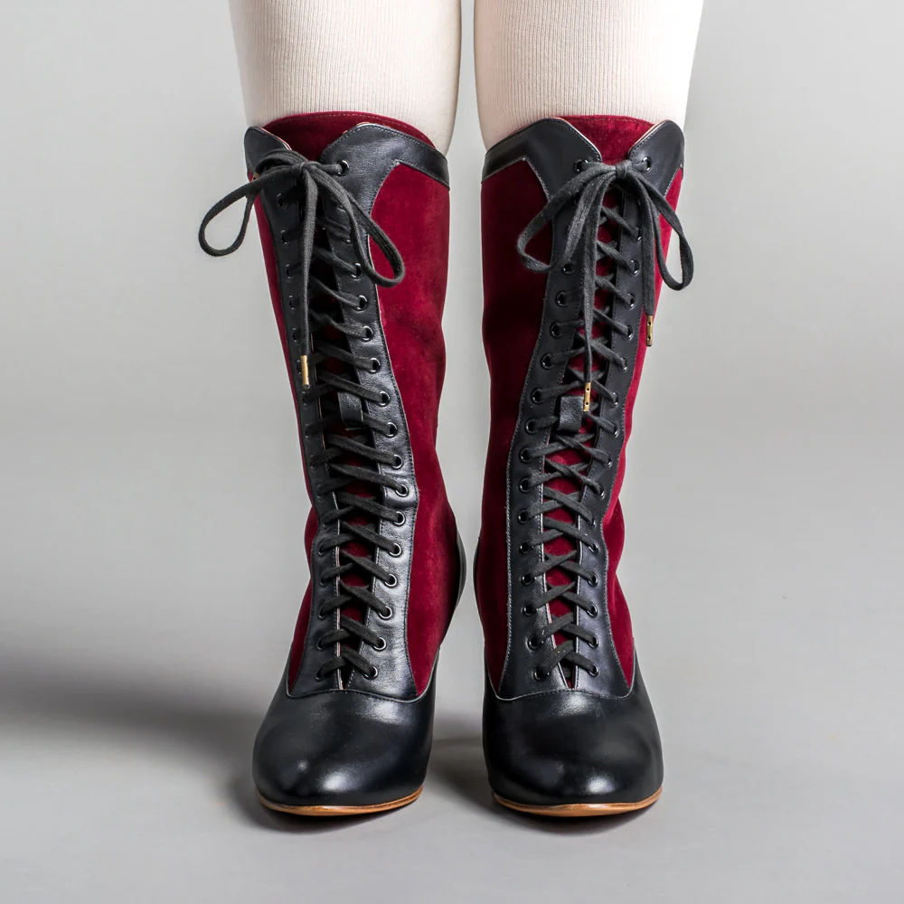 Camille Edwardian Boots (Burgundy/Black) - Image 3