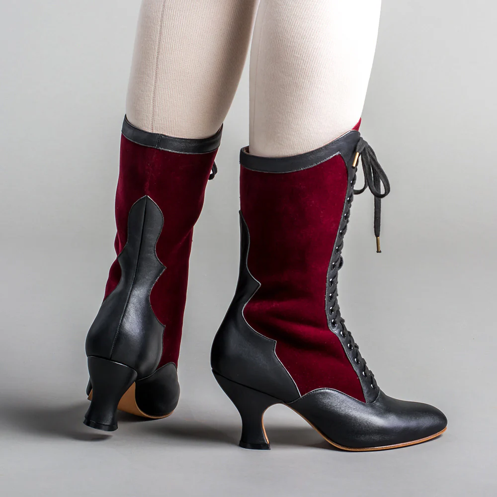 Camille Edwardian Boots (Burgundy/Black) - Image 4