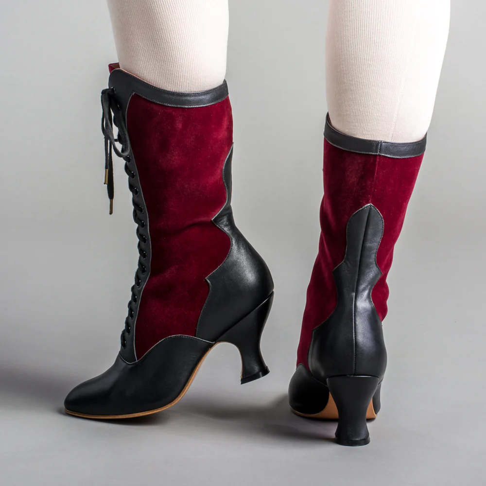 Camille Edwardian Boots (Burgundy/Black) - Image 5