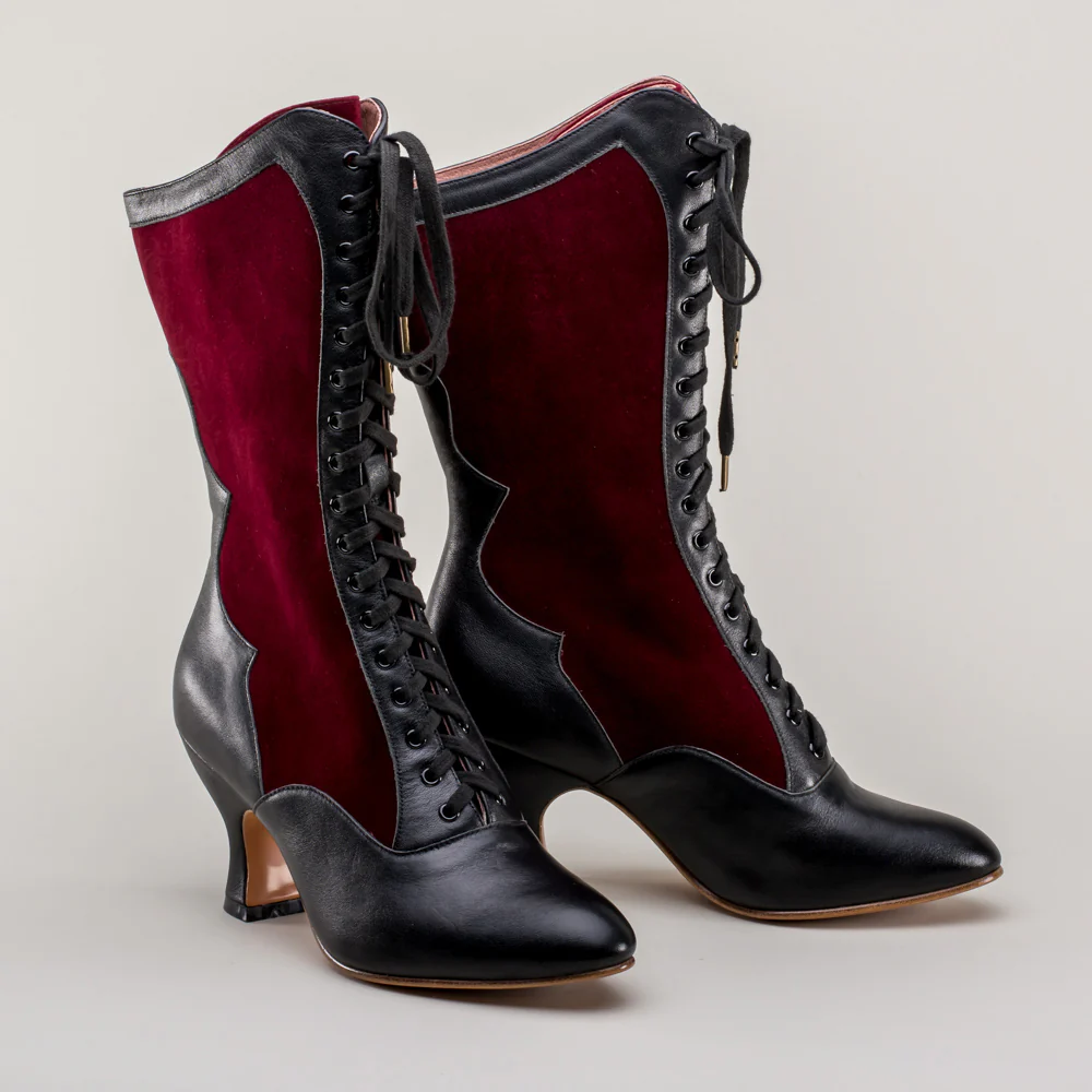 Camille Edwardian Boots (Burgundy/Black) - Image 6