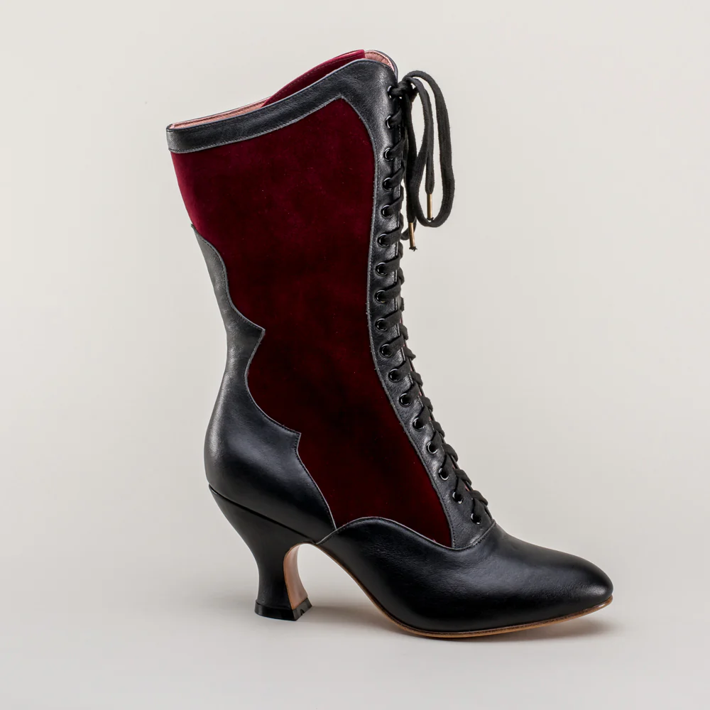 Camille Edwardian Boots (Burgundy/Black) - Image 7