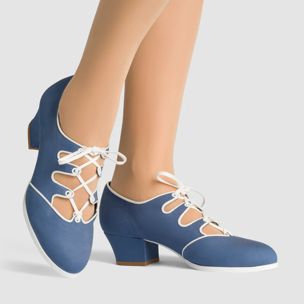 Clementine Vintage Ghillie Shoes Wide (Denim/Ivory)