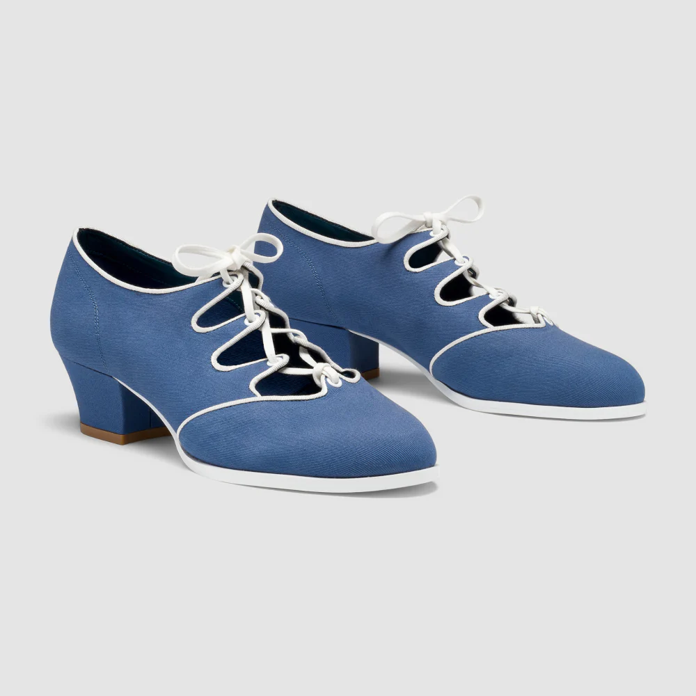 Clementine Vintage Ghillie Shoes Wide (Denim/Ivory) - Image 2