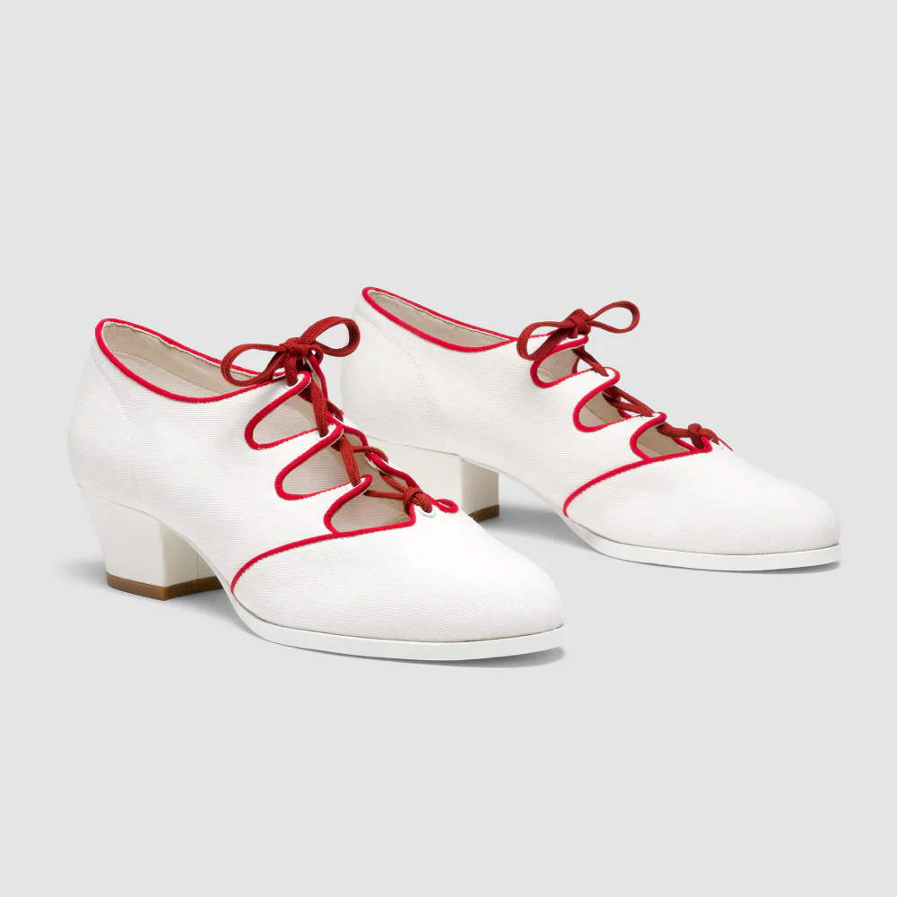 Clementine Vintage Ghillie Shoes Wide (Ivory/Red) - Image 2