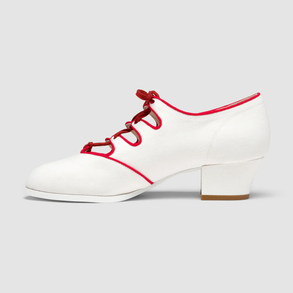 Clementine Vintage Ghillie Shoes Wide (Ivory/Red) - Image 3