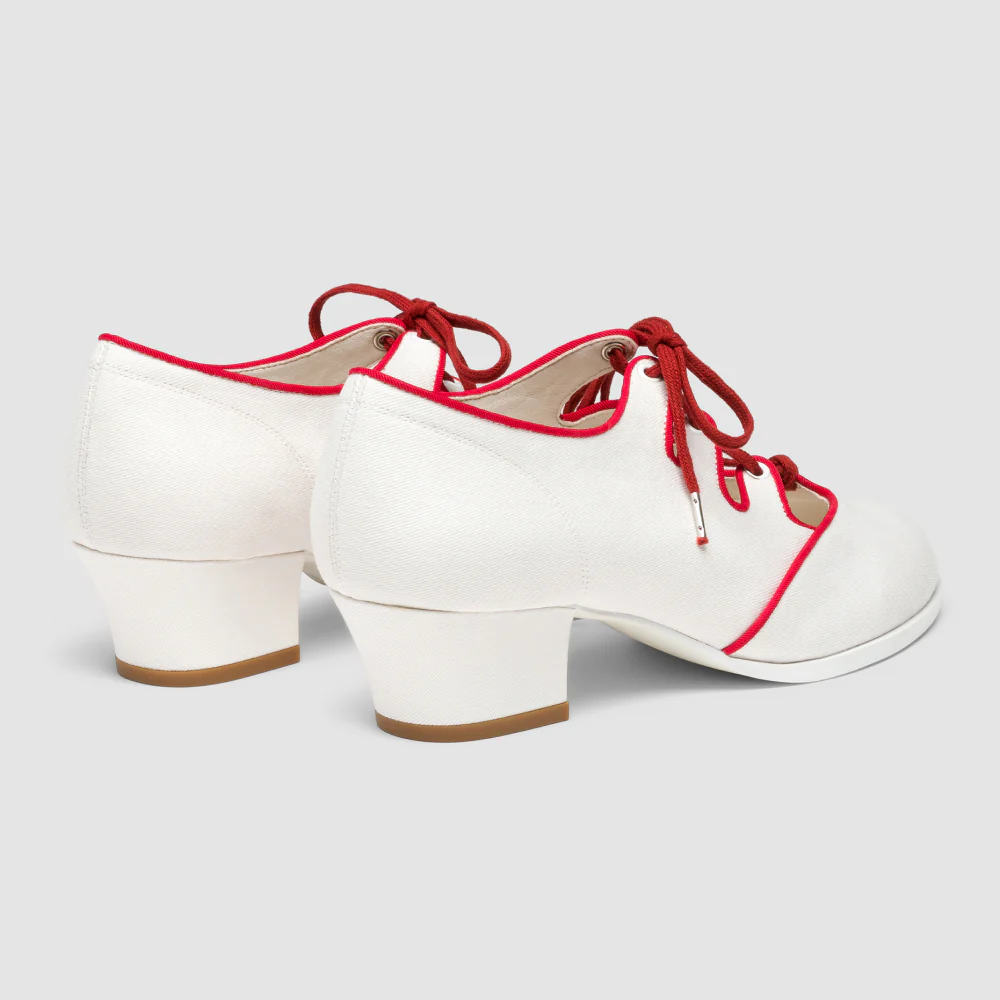 Clementine Vintage Ghillie Shoes Wide (Ivory/Red) - Image 4