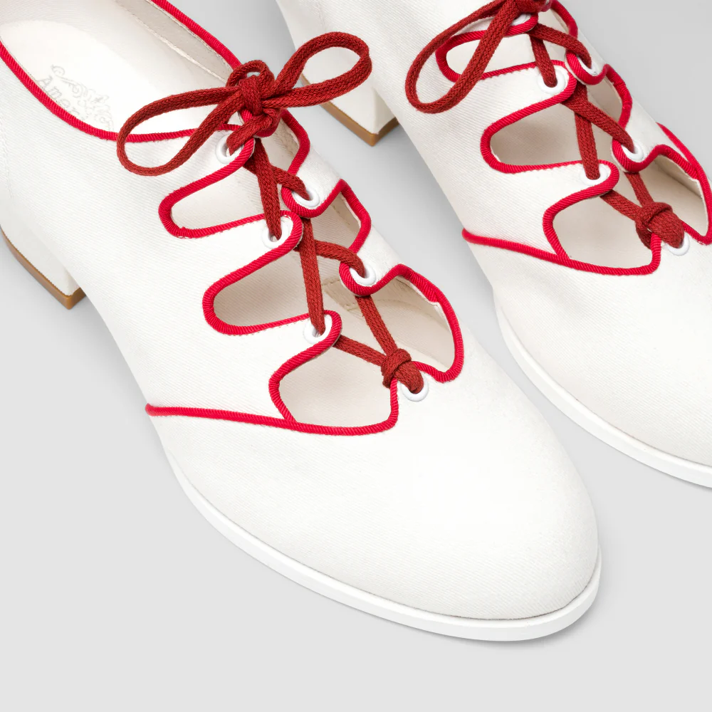 Clementine Vintage Ghillie Shoes Wide (Ivory/Red) - Image 5