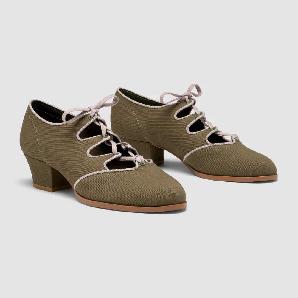 Clementine Vintage Ghillie Shoes Wide (Moss Green/Taupe) - Image 2