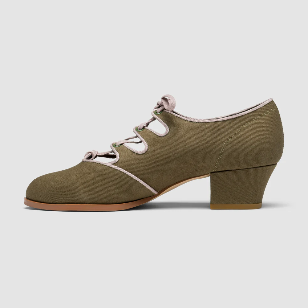 Clementine Vintage Ghillie Shoes Wide (Moss Green/Taupe) - Image 3