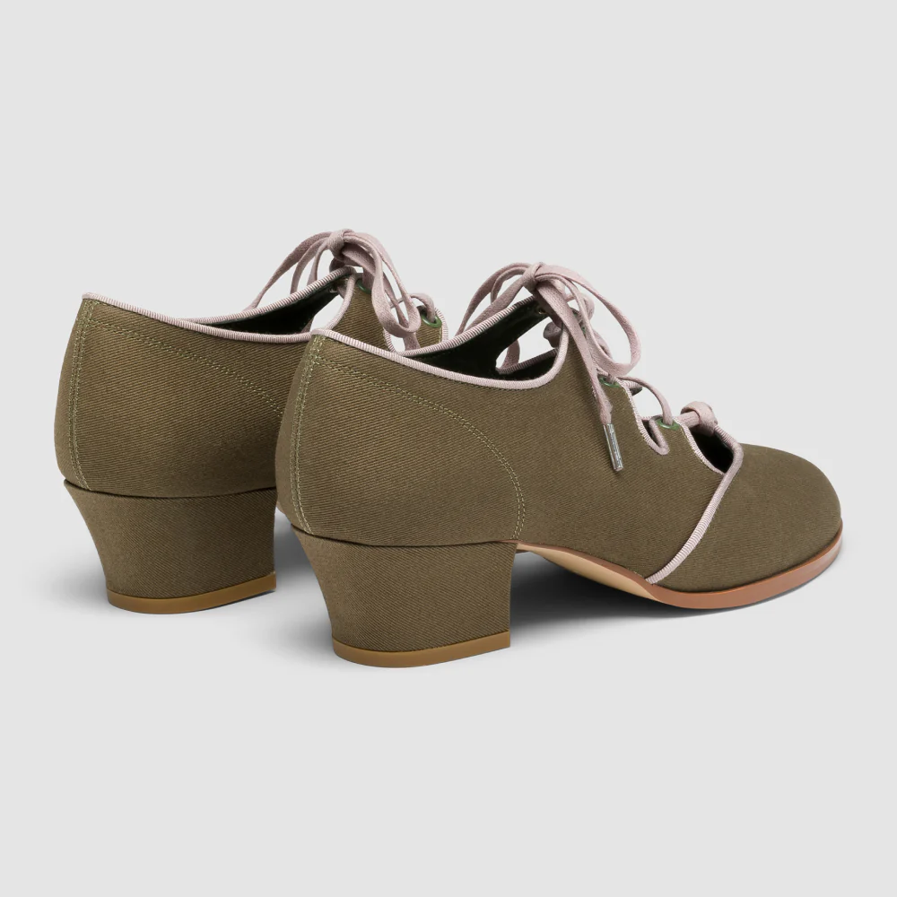Clementine Vintage Ghillie Shoes Wide (Moss Green/Taupe) - Image 4