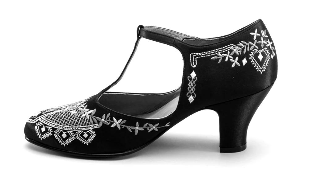 Daisy Embroidered T-Straps (Black) - Image 12