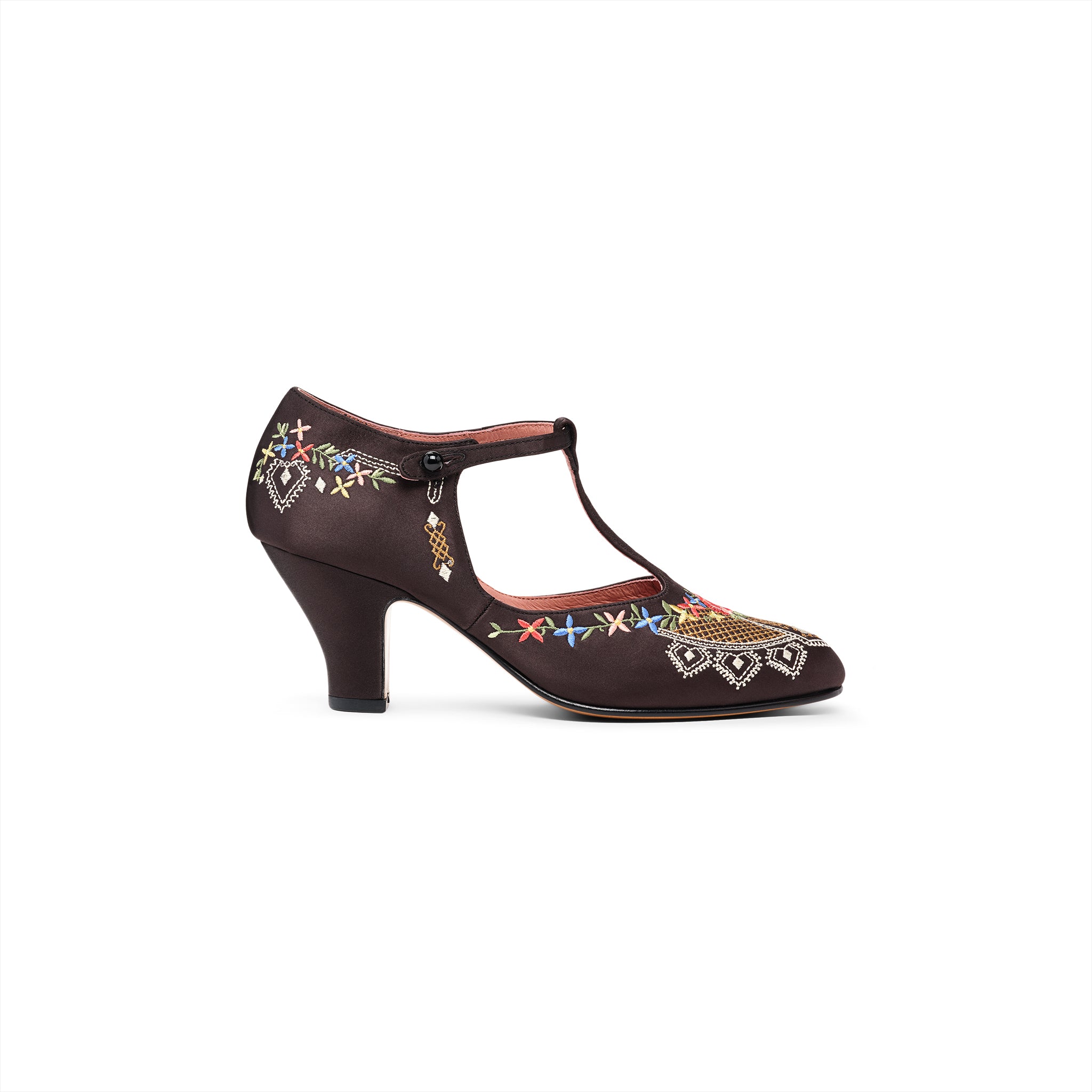 Daisy Embroidered T-Straps (Black) - Image 3
