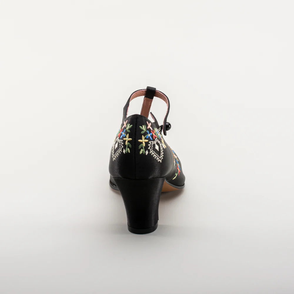 Daisy Embroidered T-Straps (Black) - Image 5