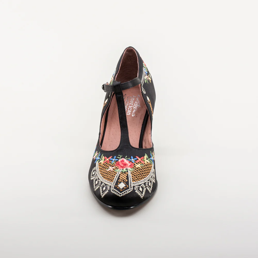 Daisy Embroidered T-Straps (Black) - Image 9