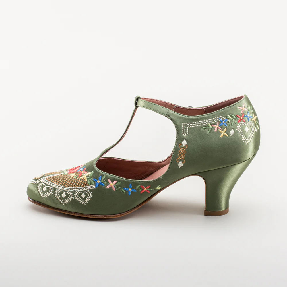 Daisy Embroidered T-Straps (Green) - Image 10