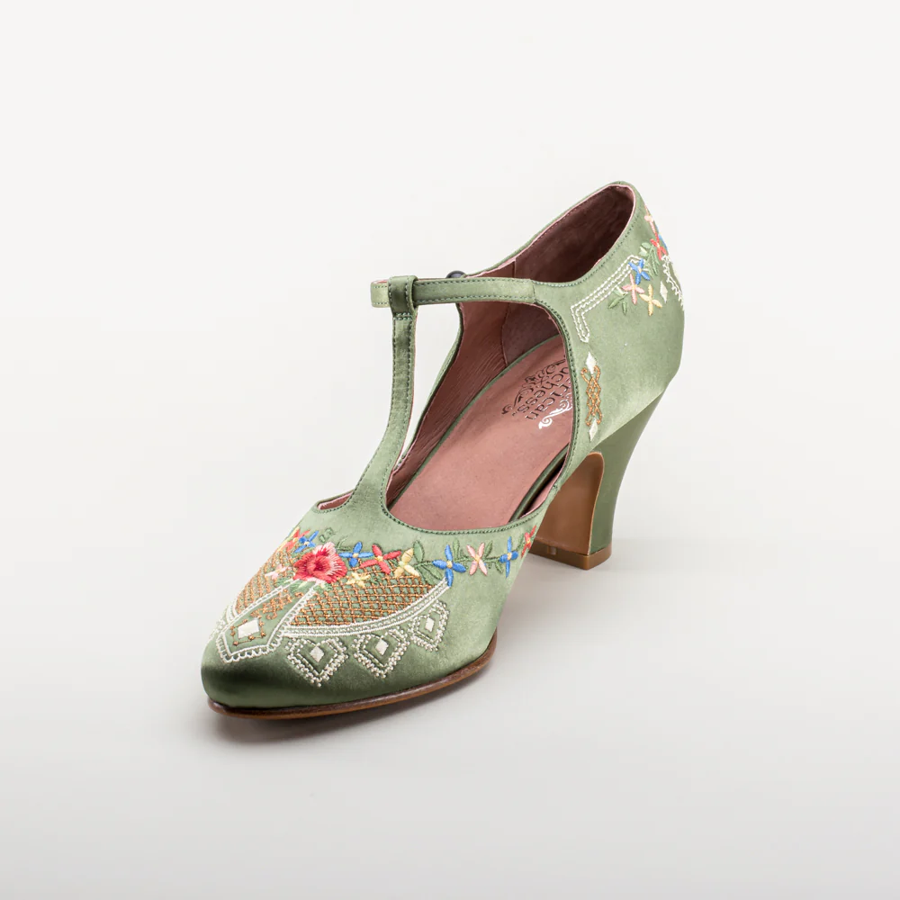Daisy Embroidered T-Straps (Green) - Image 11
