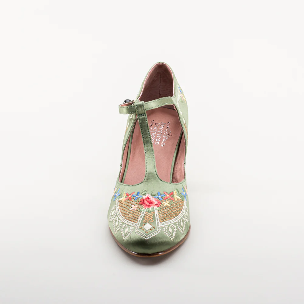 Daisy Embroidered T-Straps (Green) - Image 12