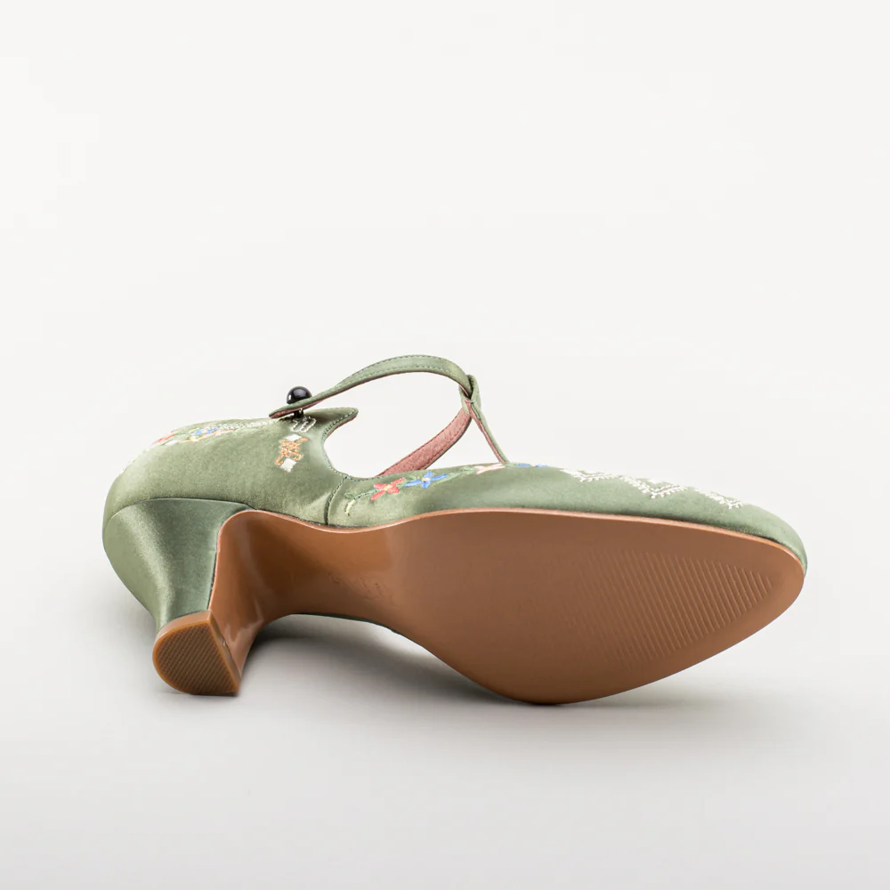 Daisy Embroidered T-Straps (Green) - Image 13