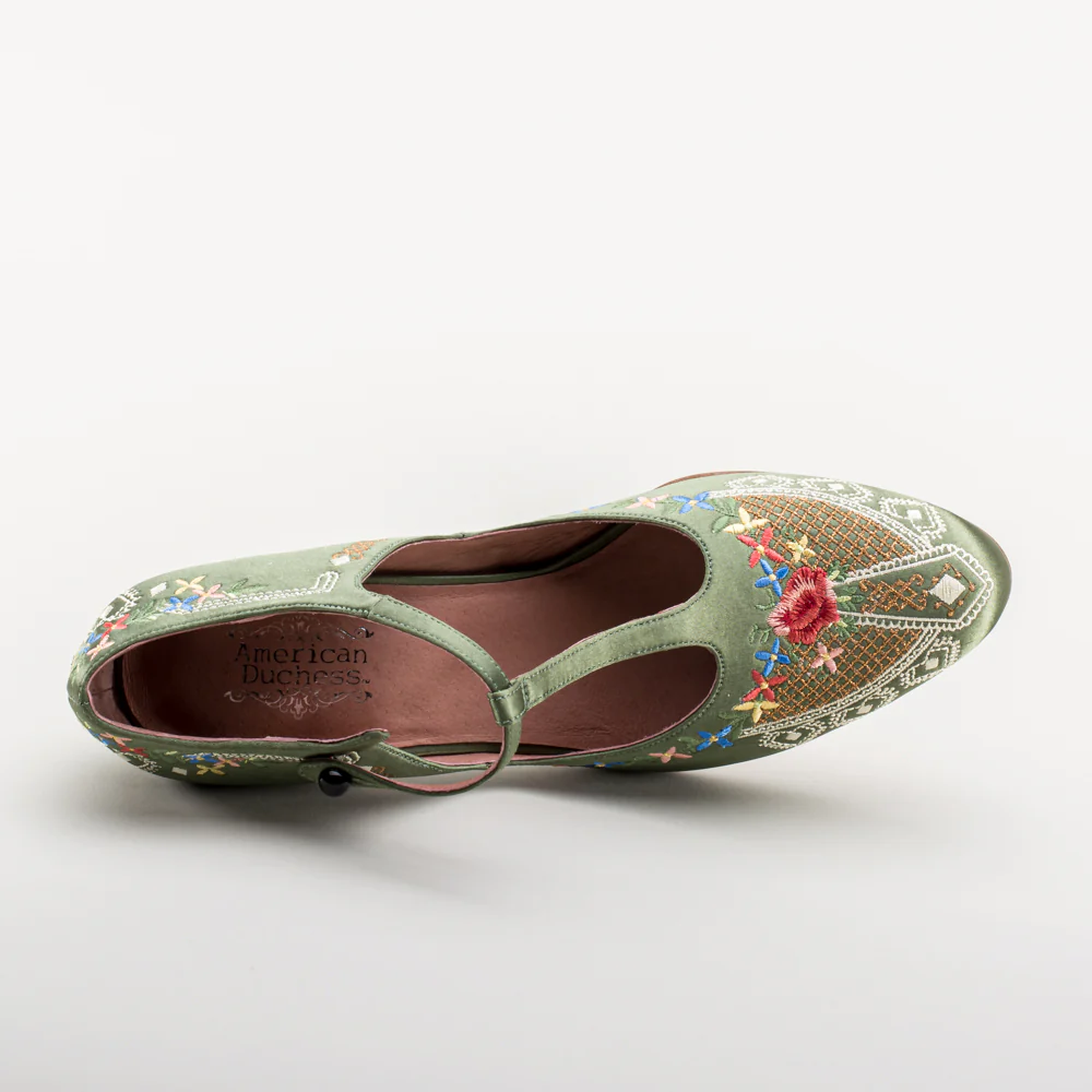Daisy Embroidered T-Straps (Green) - Image 14