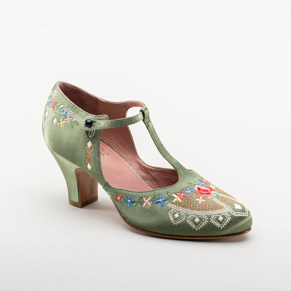 Daisy Embroidered T-Straps (Green) - Image 5