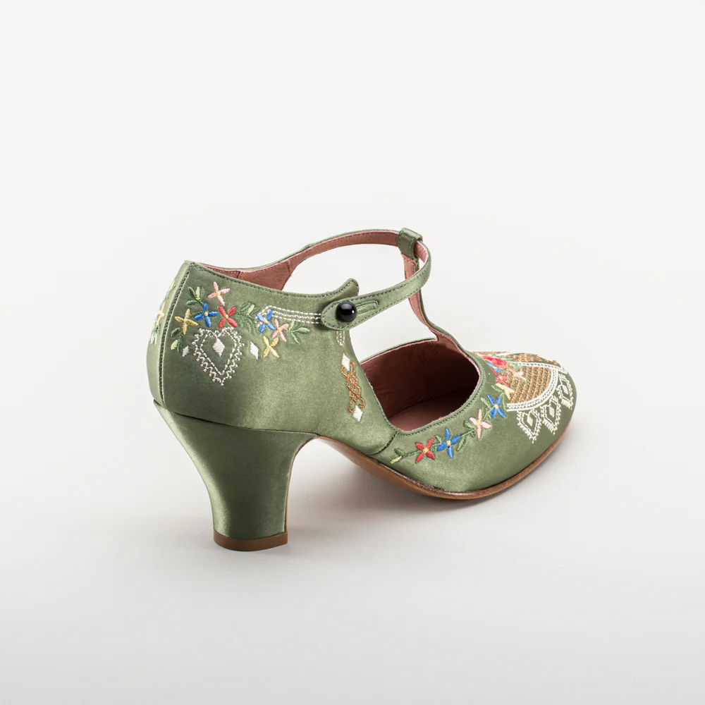 Daisy Embroidered T-Straps (Green) - Image 7
