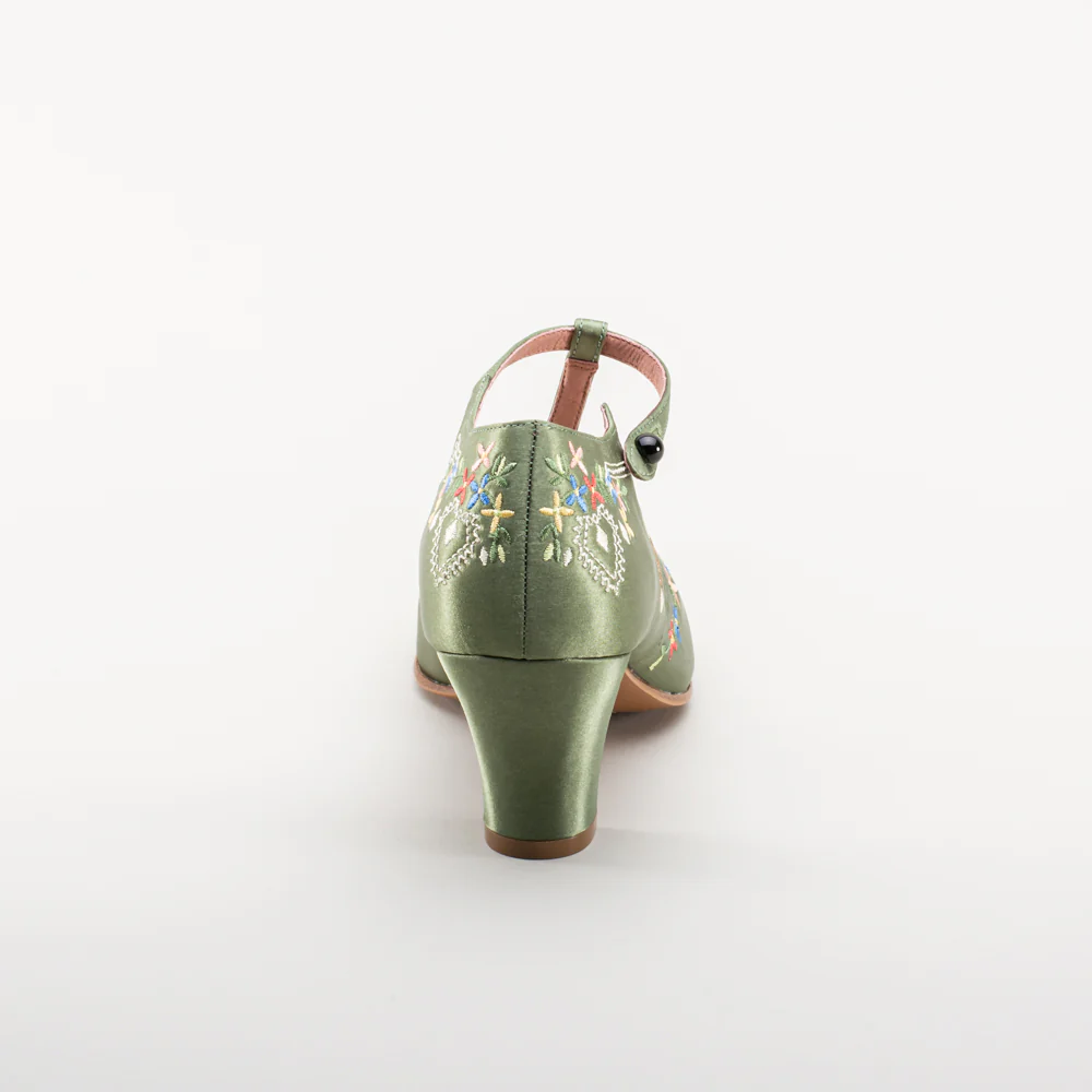 Daisy Embroidered T-Straps (Green) - Image 8